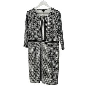 Talbots Womens Petite XLarge Stretch Black White Geo Print Sheath Dress NEW